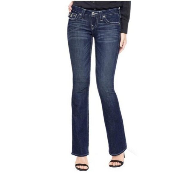 True Religion Becky Flap Bootcut Becca Blue Jeans Embellished Studs Size 28 - Picture 3 of 14